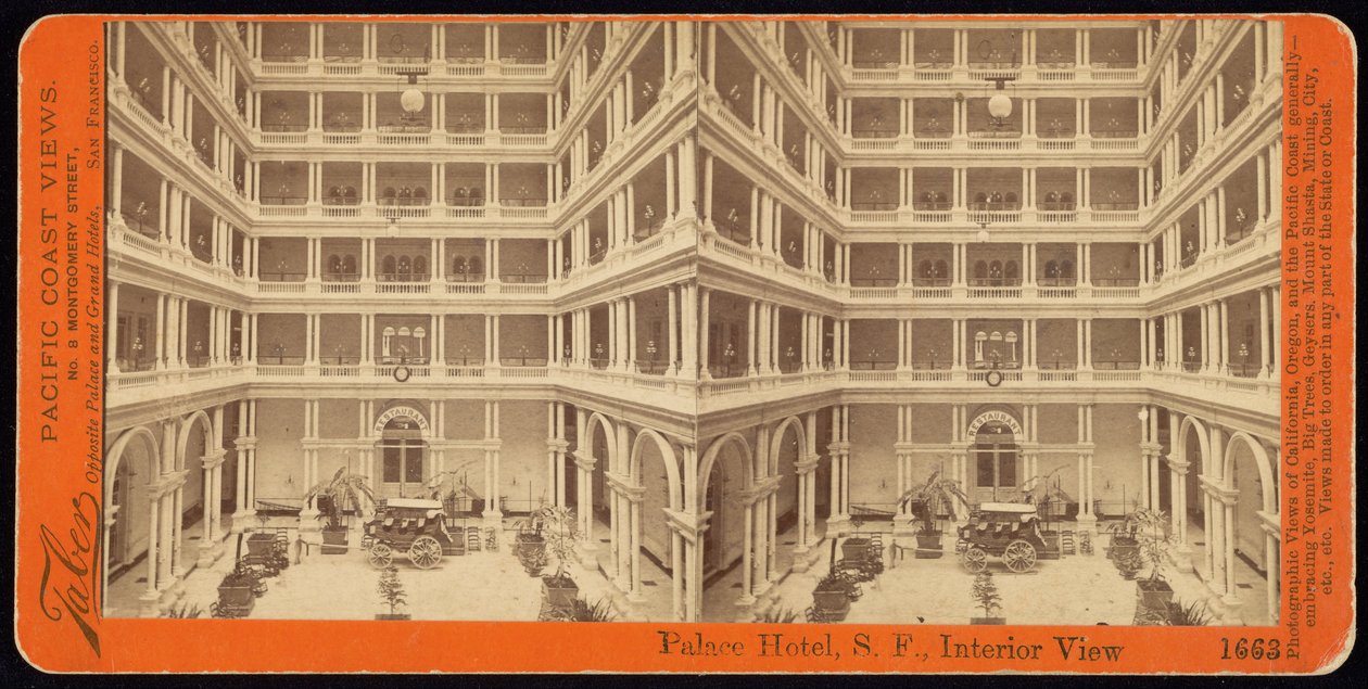 Palace Hotel, S.F., widok na wnętrze autorstwa Carleton E. Watkins