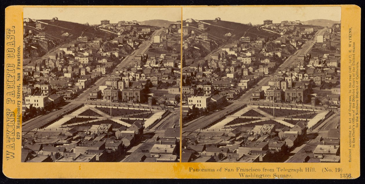 Panorama San Francisco z Telegraph Hill, Washington Square autorstwa Carleton E. Watkins