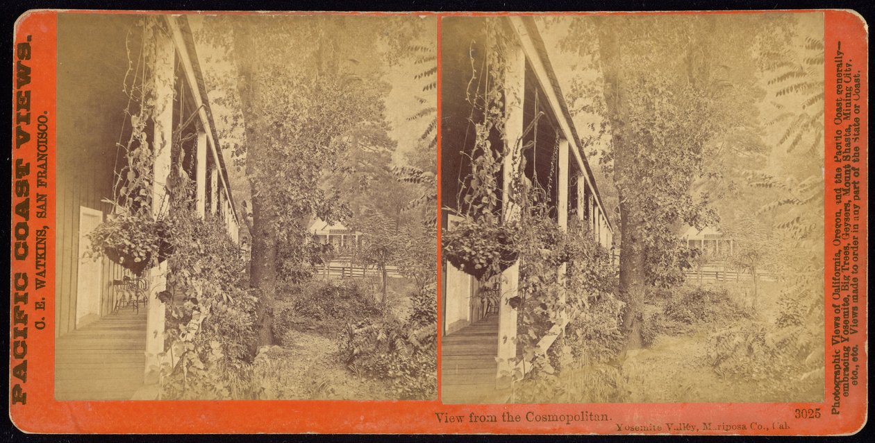 Widok z Cosmopolitan. Dolina Yosemite, hrabstwo Mariposa. Ok. autorstwa Carleton E. Watkins
