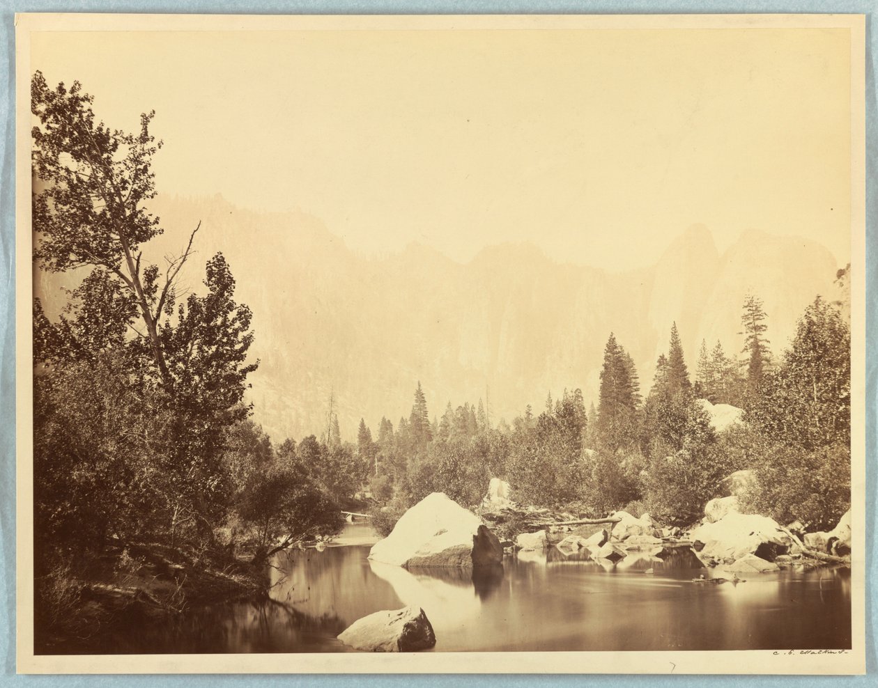 Widok na rzekę Merced, Yosemite autorstwa Carleton E. Watkins