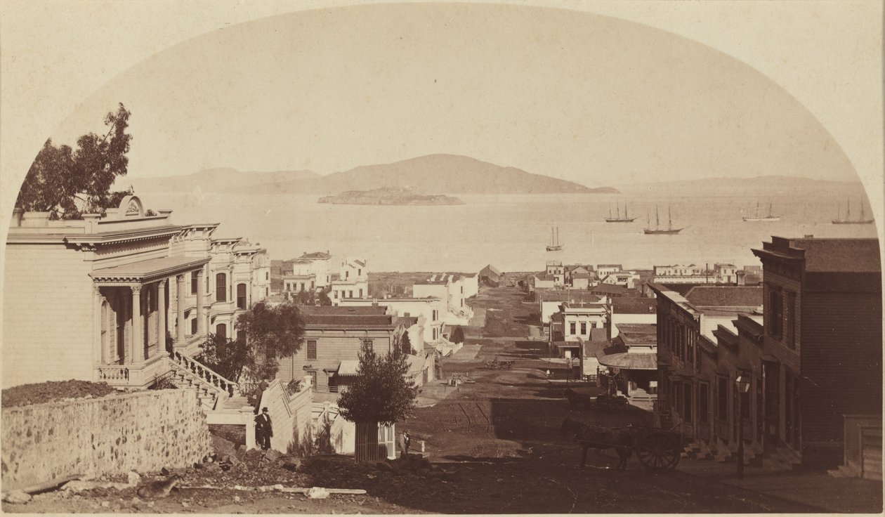 Wyspa Alcatraz i zatoka San Francisco, patrząc na północ, lata 80. XIX wieku (zdjęcie) autorstwa Carleton Emmons Watkins
