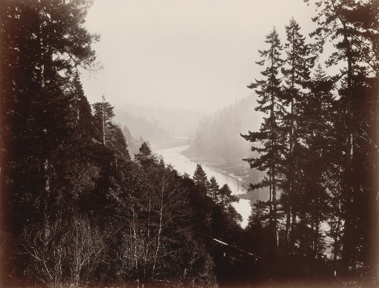 Big River, z Rancherie, Mendocino, Kalifornia, 1863. autorstwa Carleton Emmons Watkins
