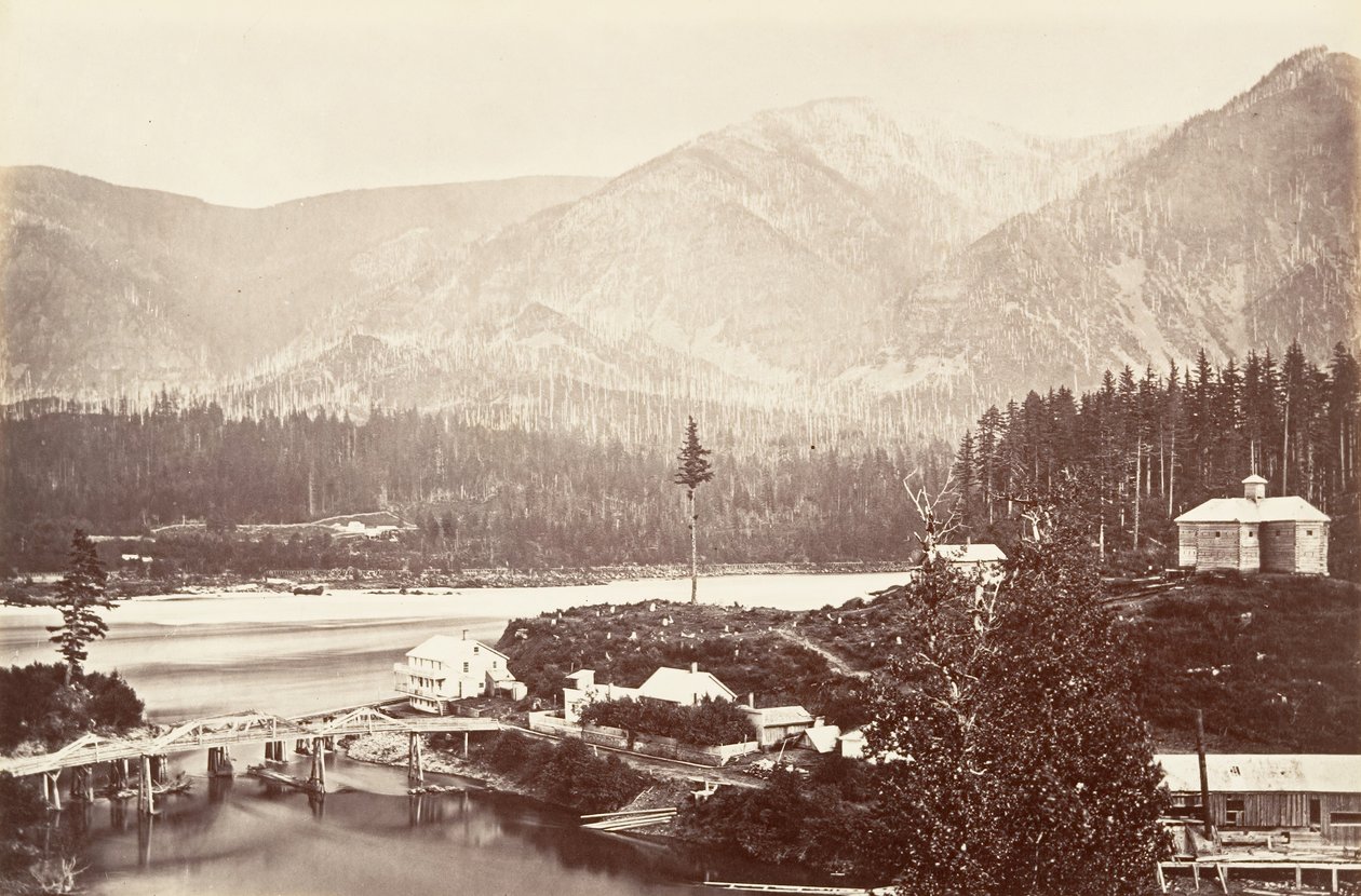 Cascades, Oregon, 1867, druk ok. 1876. autorstwa Carleton Emmons Watkins