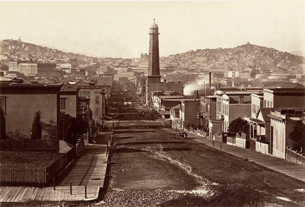 First Street, San Francisco, 1864, wydrukowany ok. 1876. autorstwa Carleton Emmons Watkins