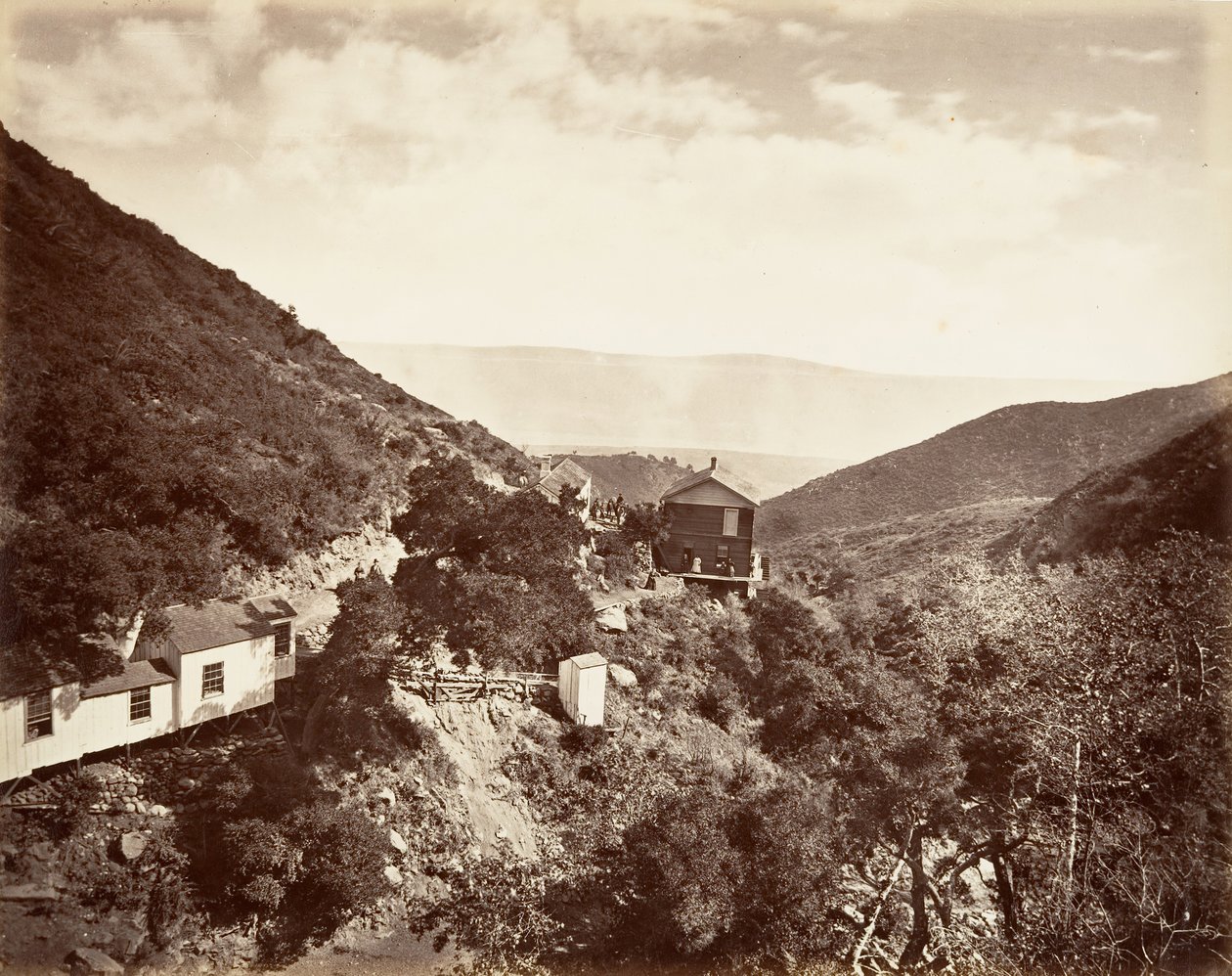 Gorące Źródła Siarkowe, Santa Barbara, 1876, druk ok. 1876. autorstwa Carleton Emmons Watkins