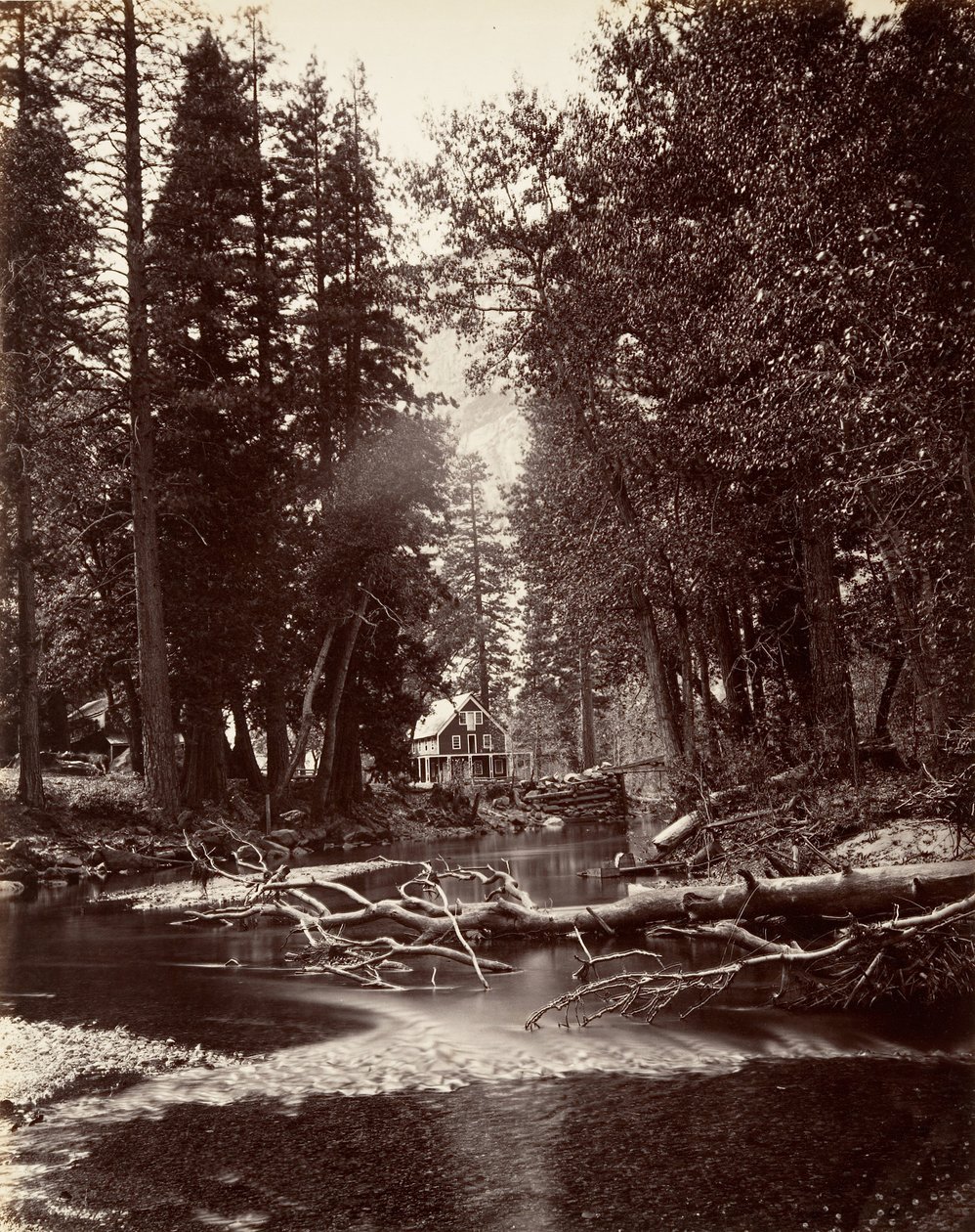 Hotel Hutchings, Yosemite, ca. 1872, wydrukowany ca. 1876. autorstwa Carleton Emmons Watkins