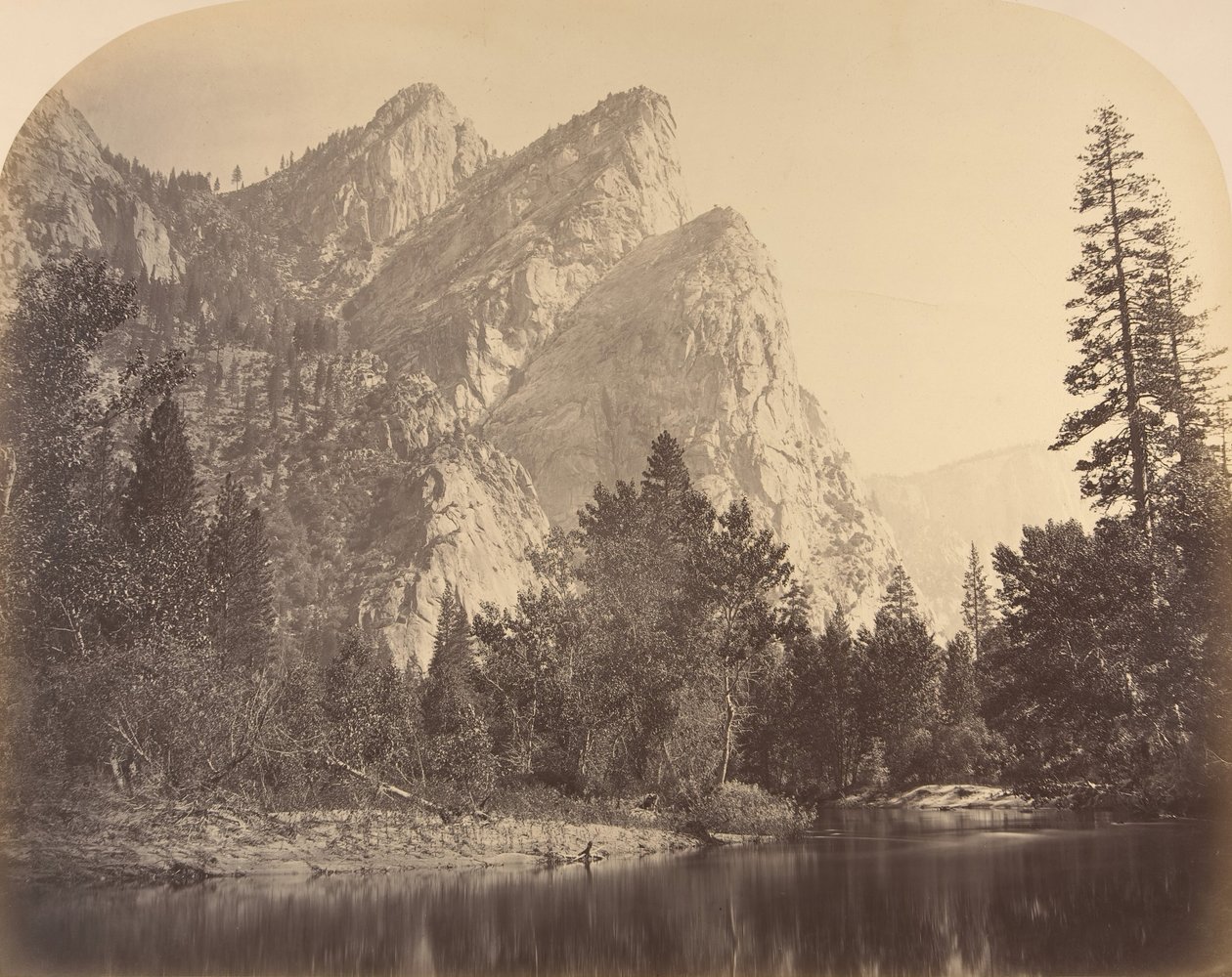 Pompomasos Skaczące Żaby, Trzej Bracia, 1861. autorstwa Carleton Emmons Watkins