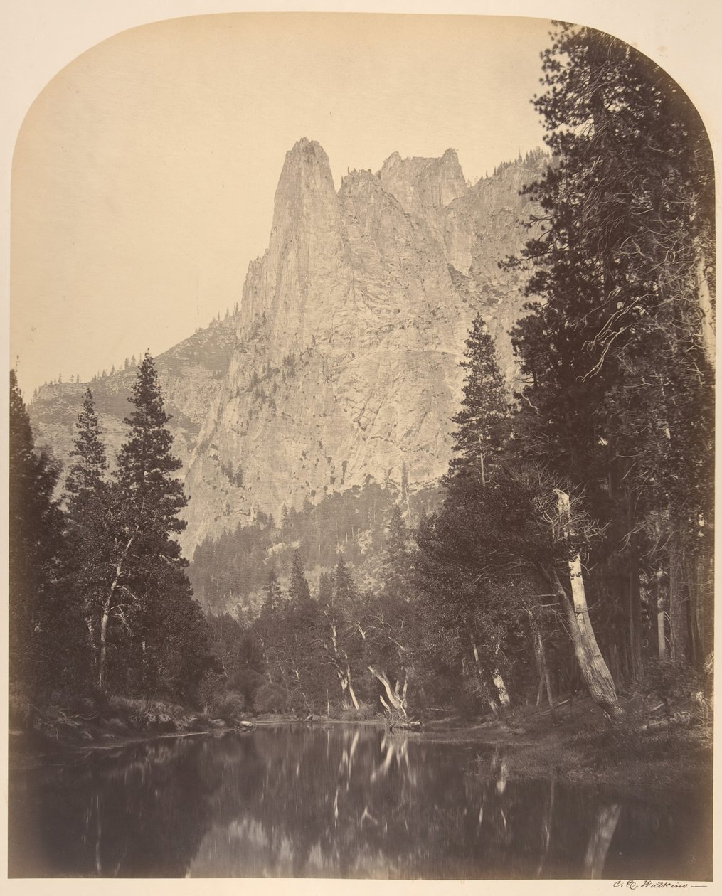 Widok na rzekę, Sentinel, 3270 stóp, 1861. autorstwa Carleton Emmons Watkins