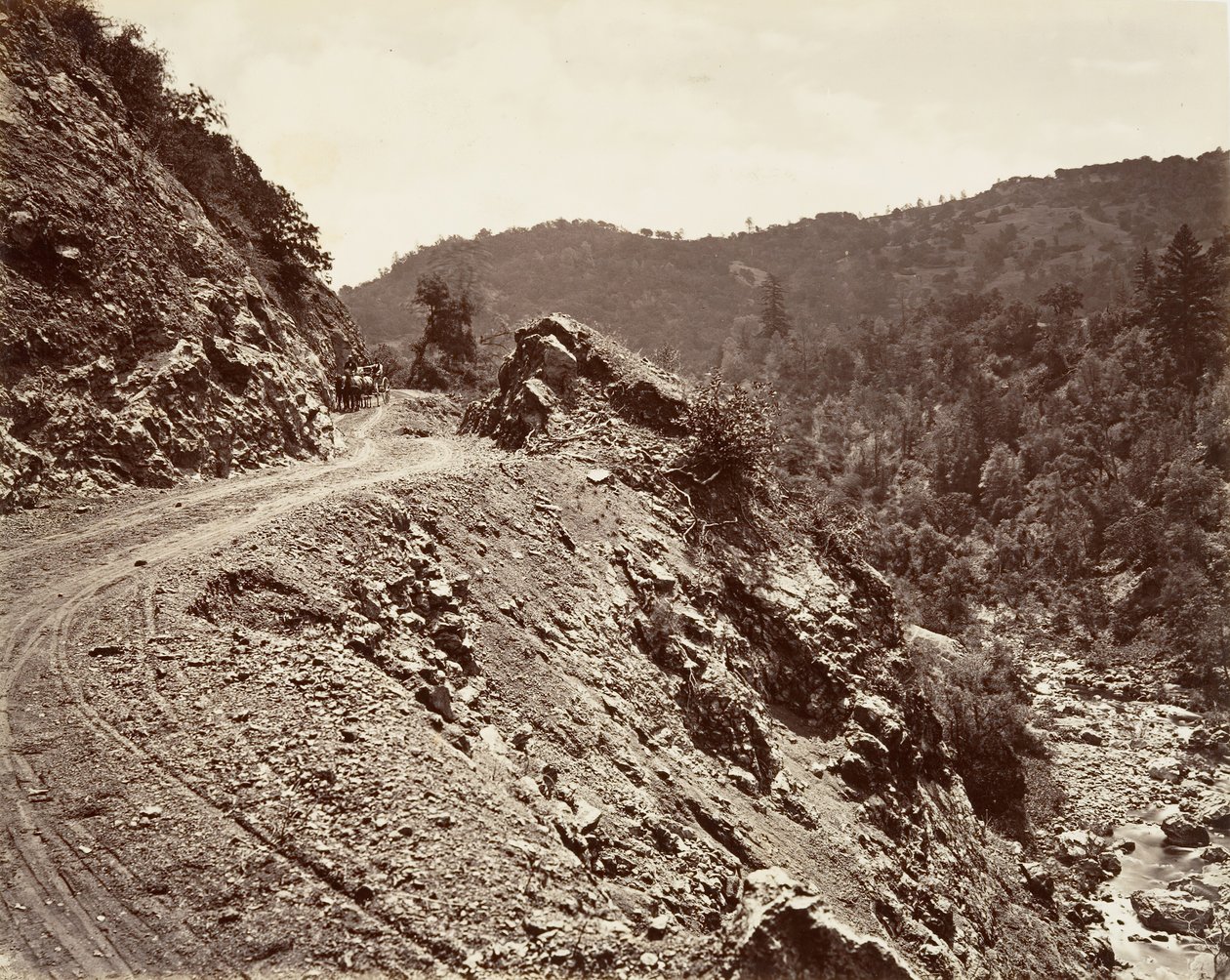 Sulphur Creek i Flume-droga do gejzerów, 1868-70, druk ok. 1876. autorstwa Carleton Emmons Watkins