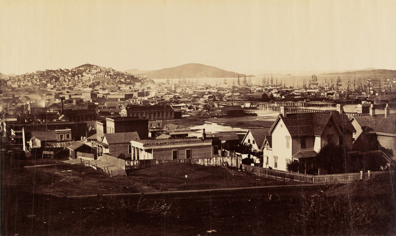 [Front miasta od strony wzgórza Rincon w 1860 roku]. autorstwa Carleton Watkins