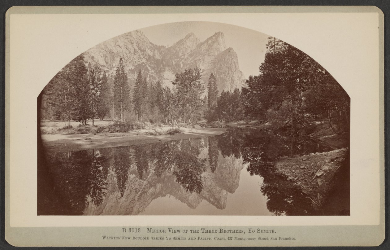 Lustrzane odbicie trzech braci, Yo Semite autorstwa Carleton Watkins