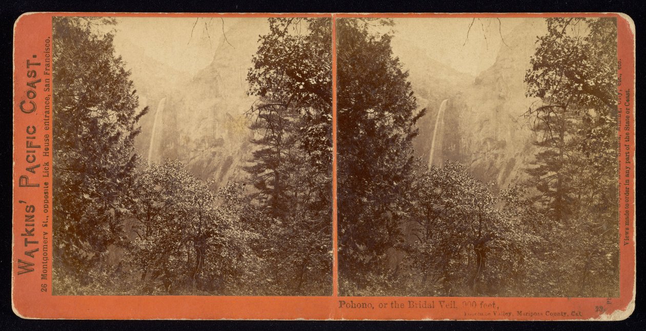 Pohono, lub Bridal Veil, 900 stóp, Mariposa County, Cal autorstwa Carleton Watkins