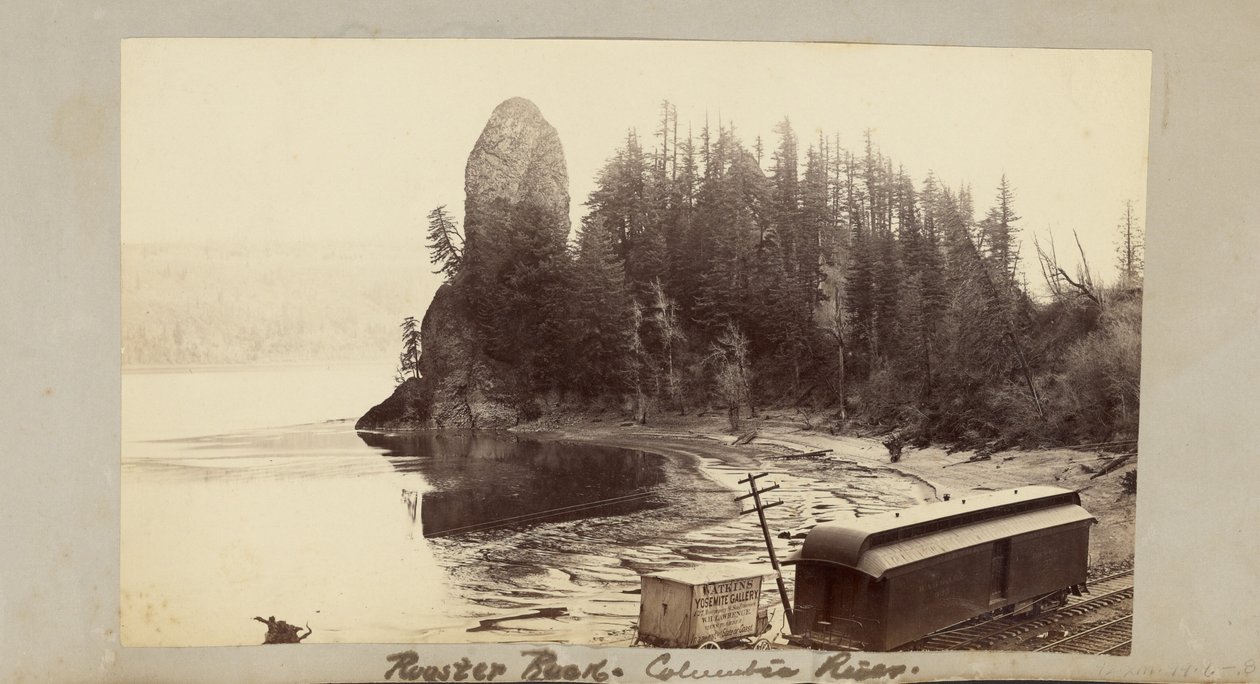 Rooster Rock, rzeka Kolumbia autorstwa Carleton Watkins