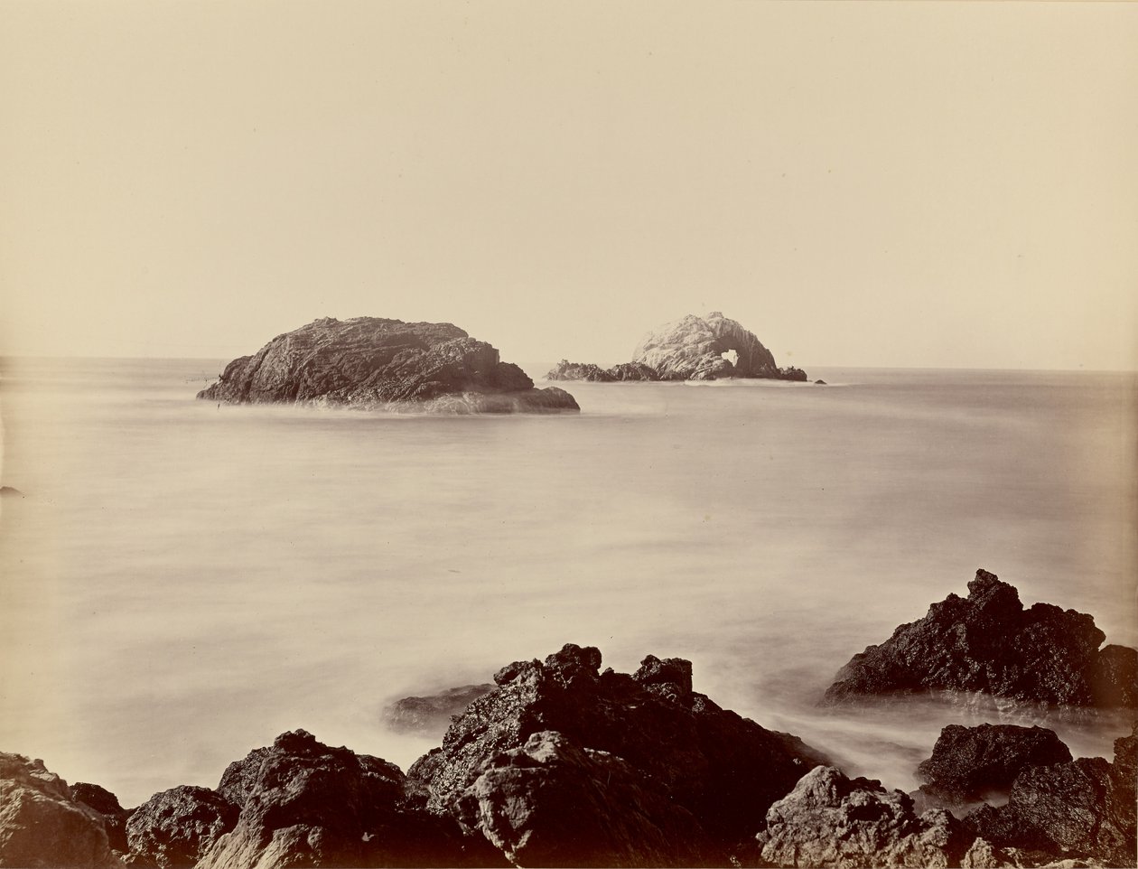 [Skały Seal Rocks widziane z cypla] autorstwa Carleton Watkins