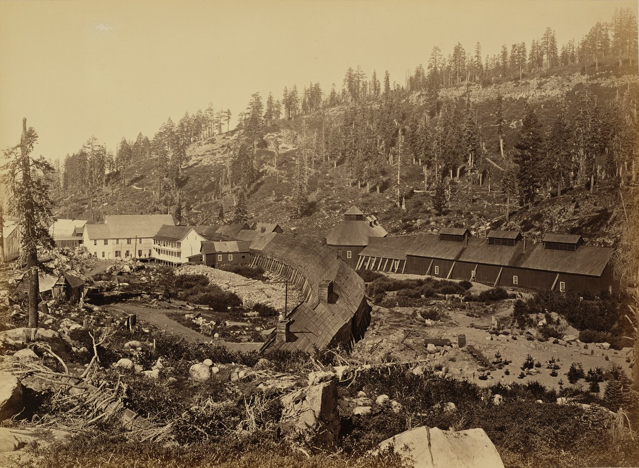 Stacja Summit wraz z zachodnim końcem tunelu, C.P.R.R. autorstwa Carleton Watkins