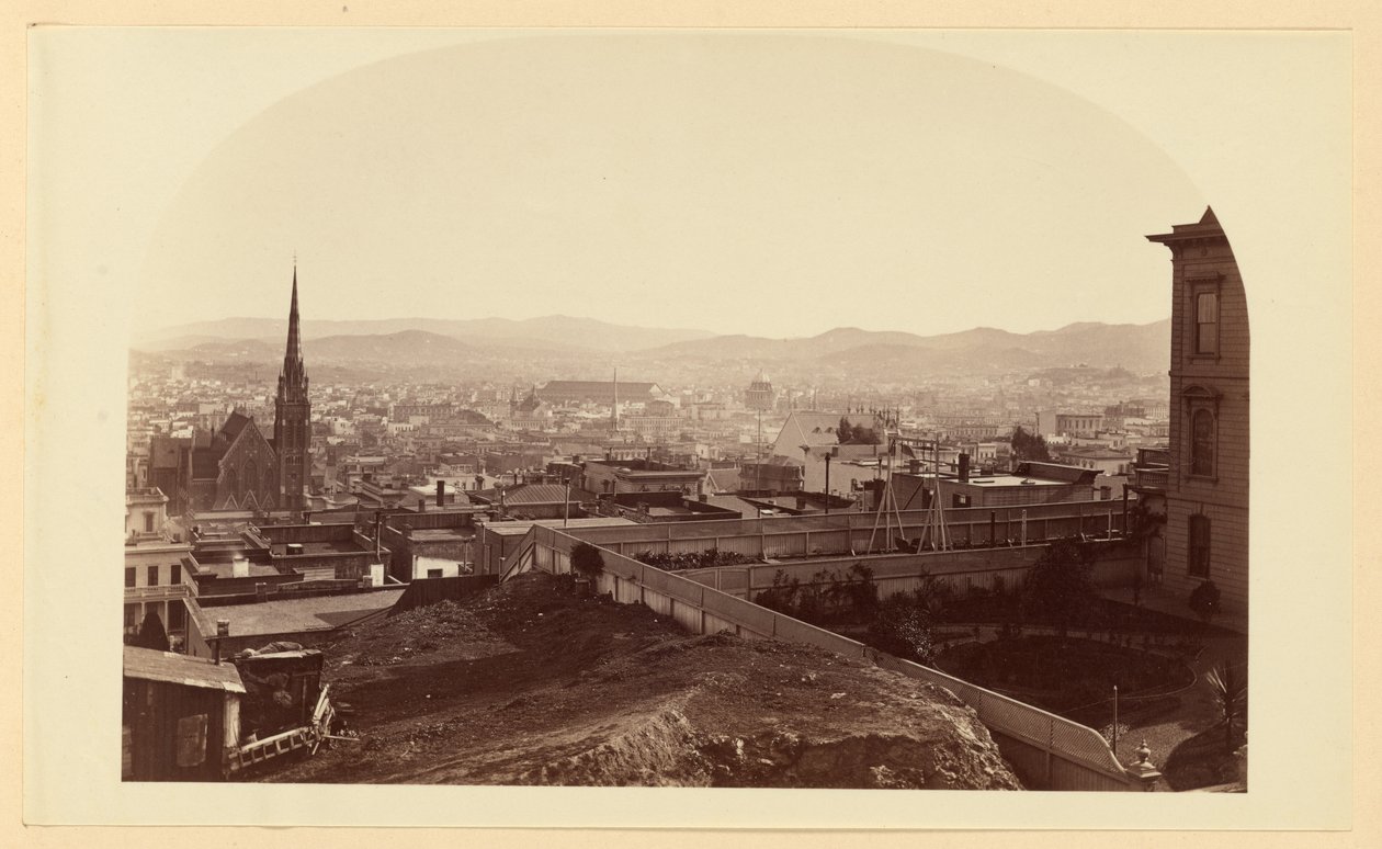 [Widok z rezydencji pana Crockera, Cal St. Hill, patrząc na południowy wschód]. autorstwa Carleton Watkins
