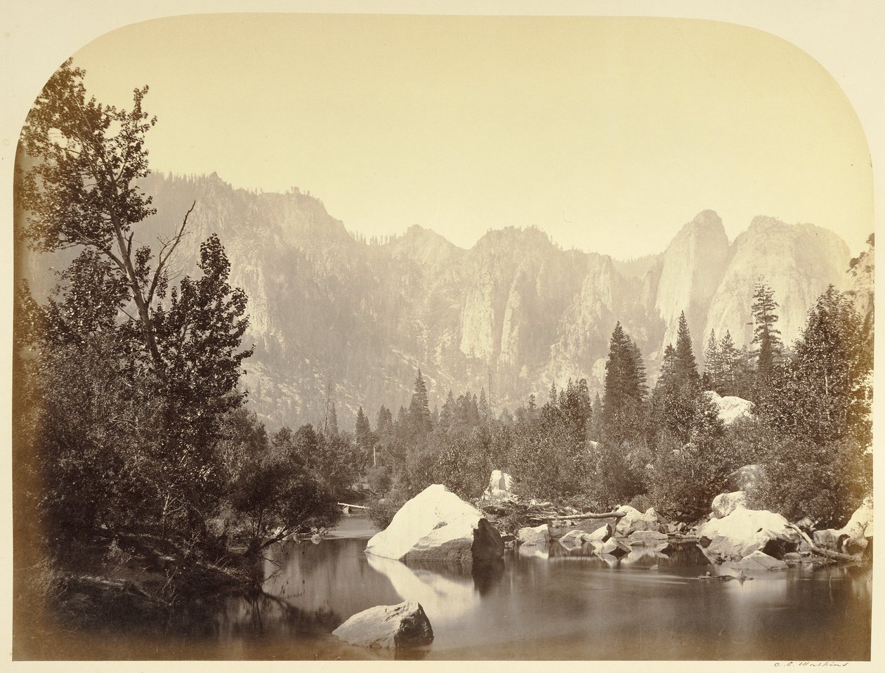 Widok na Merced - Yo Semite autorstwa Carleton Watkins