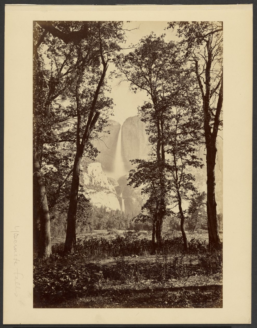 Wodospady Yosemite, widziane od dołu autorstwa Carleton Watkins