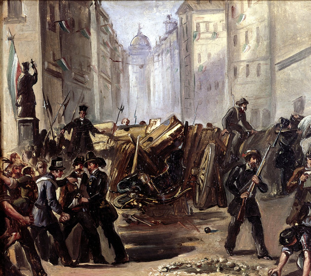 Bitwa uliczna i barykada w Rzymie w czasach Risorgimento, 1870 autorstwa Carlo Ademollo