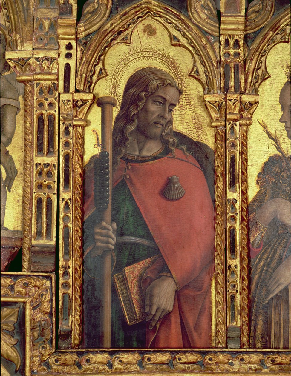 Św. Jakub, detal z poliptyku San Martino (tempera na płycie) (zob. 76669) autorstwa Carlo Crivelli