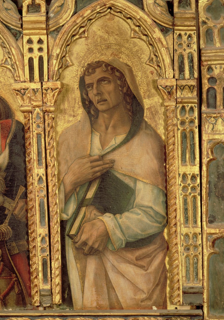Św. Jan Ewangelista, fragment z poliptyku San Martino (tempera na desce) (zob. 76669) autorstwa Carlo Crivelli