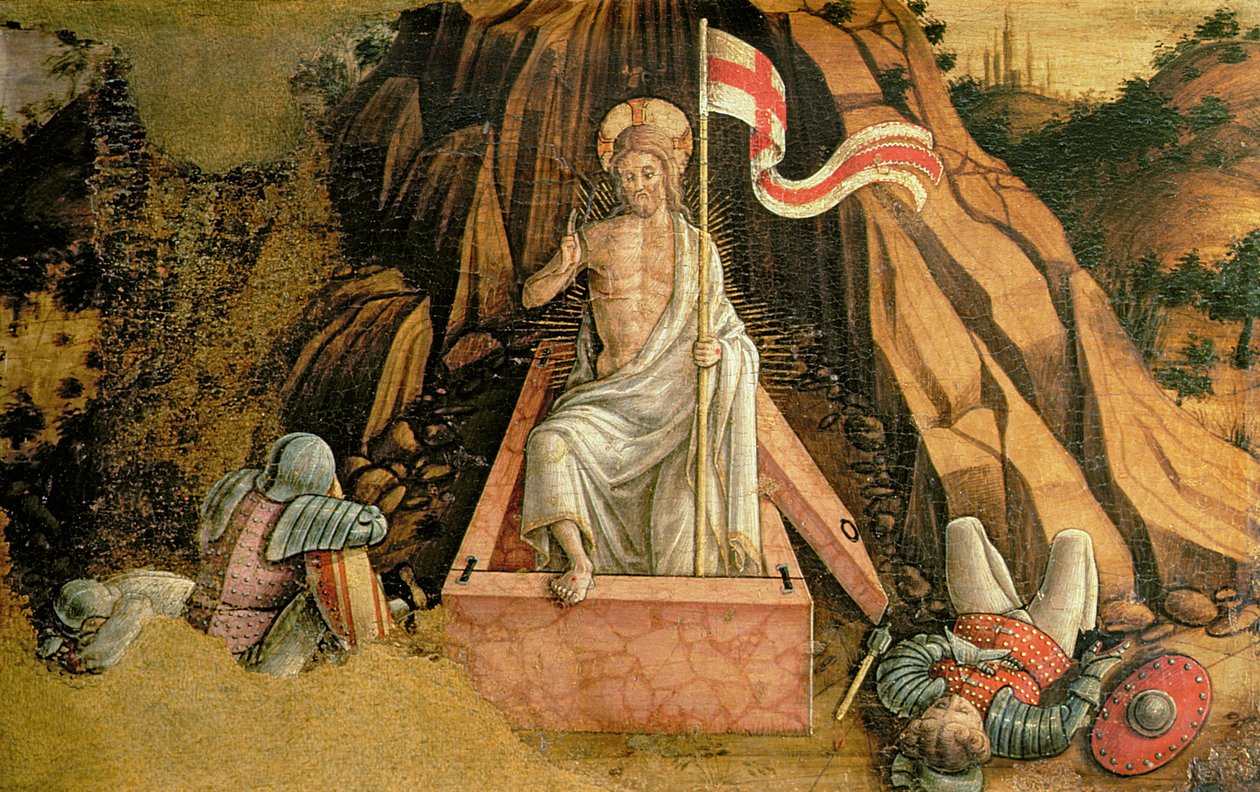 Zmartwychwstanie, prawa ręka predella panel z poliptyku San Silvestro, 1468 (tempera na panelu) (patrz 76657) autorstwa Carlo Crivelli