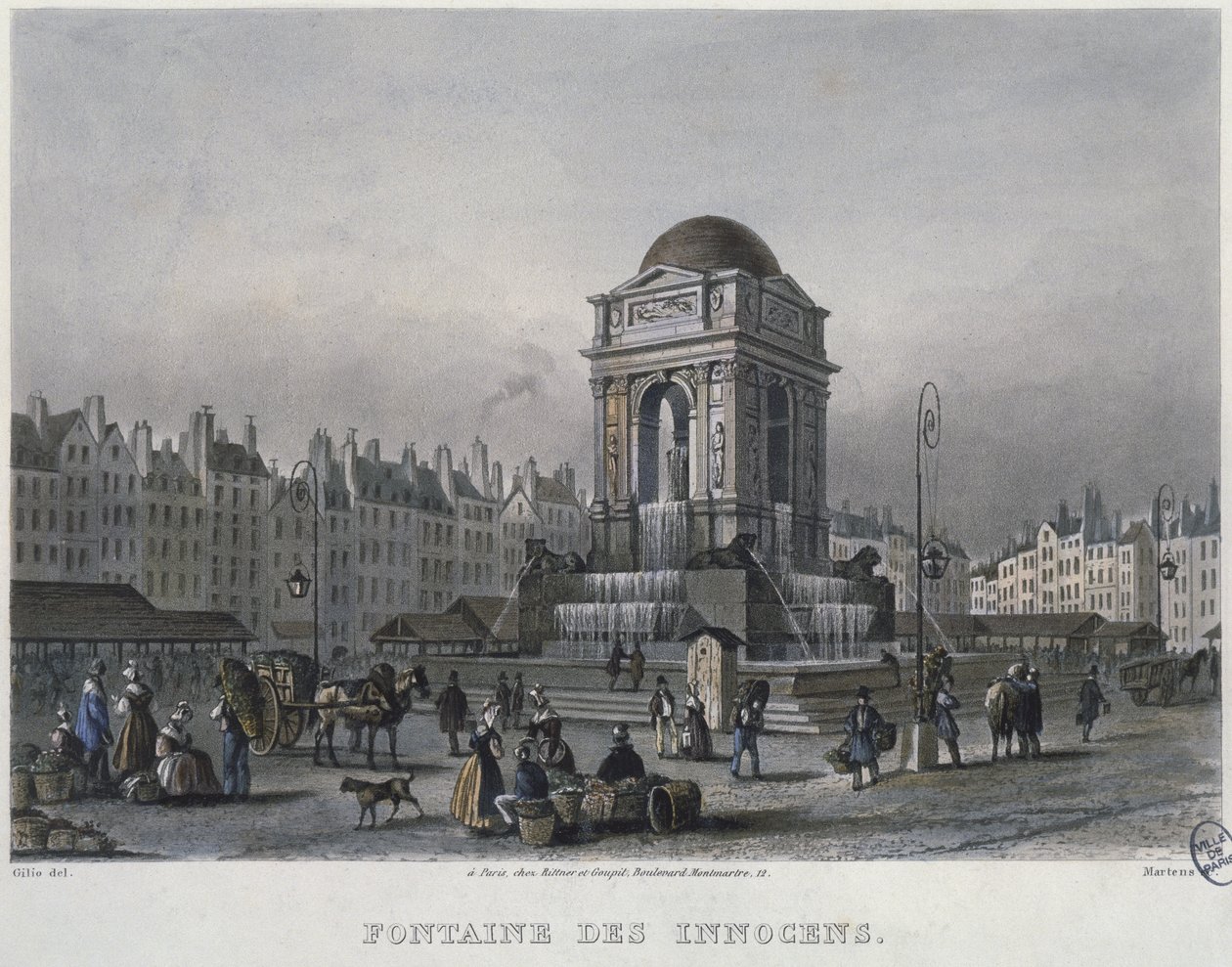 Fontanna Niewiniątek, Paryż, rycina Fryderyka Martensa (1809-75) 1832 (rycina kolorowa) autorstwa Carlo Gilio