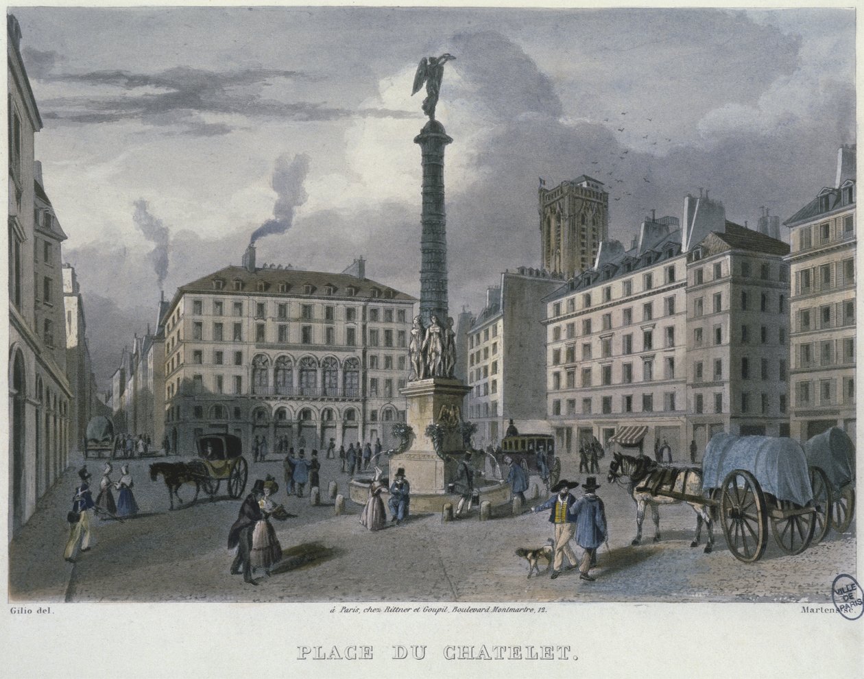 Place du Chatelet, Paryż, sztychowany przez Fryderyka Martensa (1809-75) 1832 (kolorystyka) autorstwa Carlo Gilio