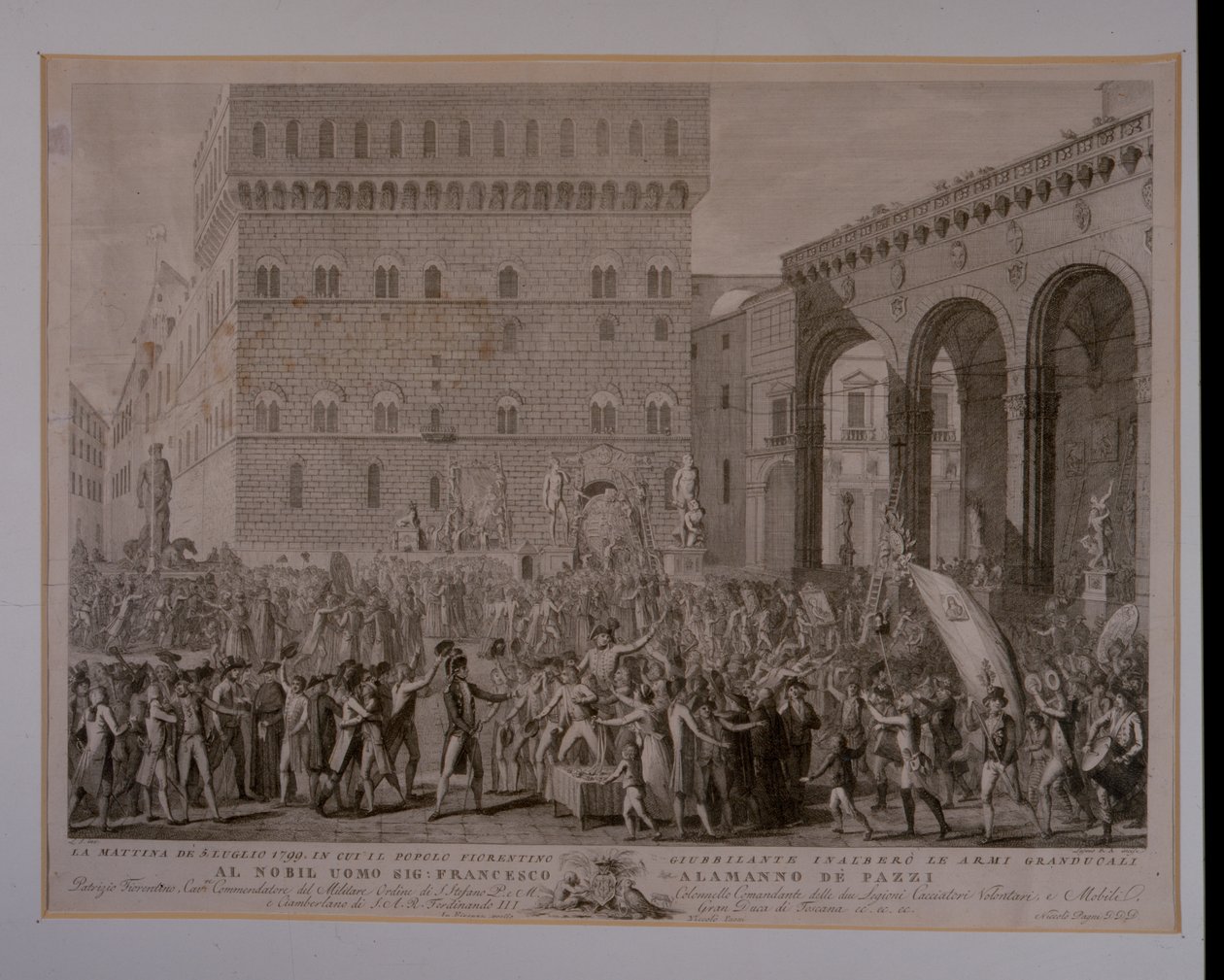 Poranek 3 czerwca 1799, kiedy lud florencki świętował podniesienie broni Wielkiego Księcia autorstwa Carlo Lasinio