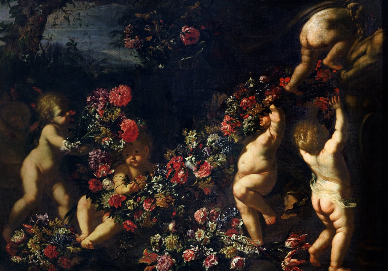 Putti bawiące się girlandami kwiatów autorstwa Carlo Maratta or Maratti