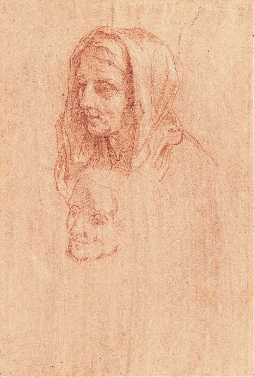 Dwa etiudy na głowę starej kobiety autorstwa Carlo Maratta or Maratti