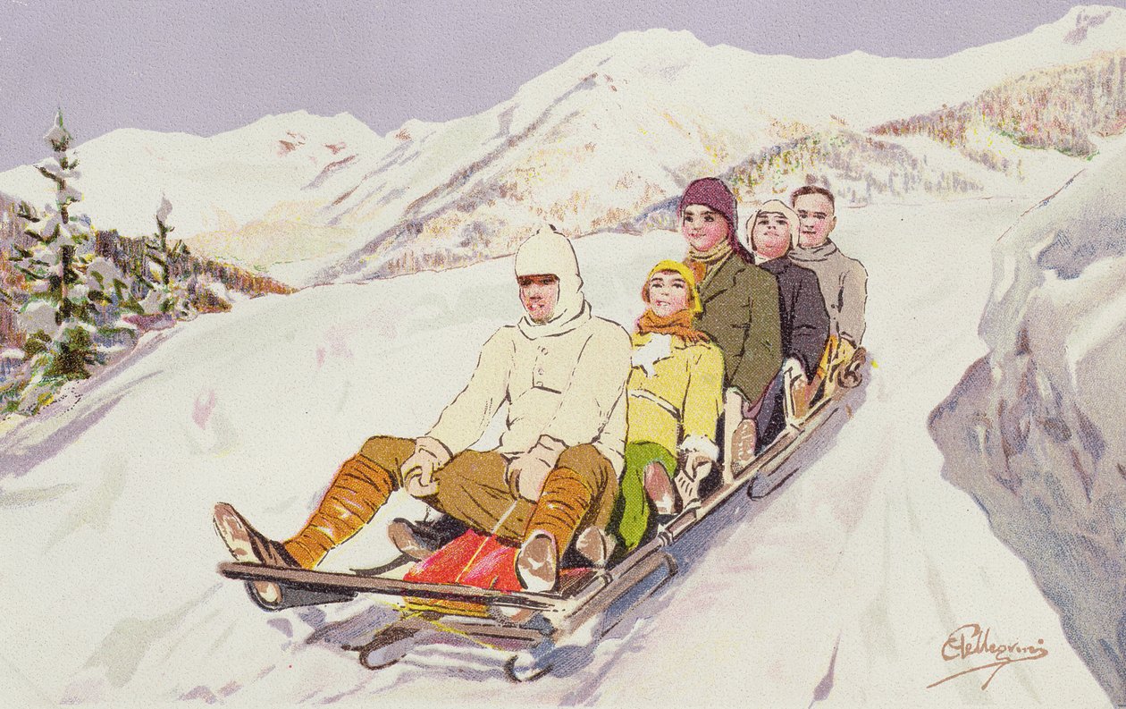 Saneczkarze w Davos, Szwajcaria autorstwa Carlo Pellegrini