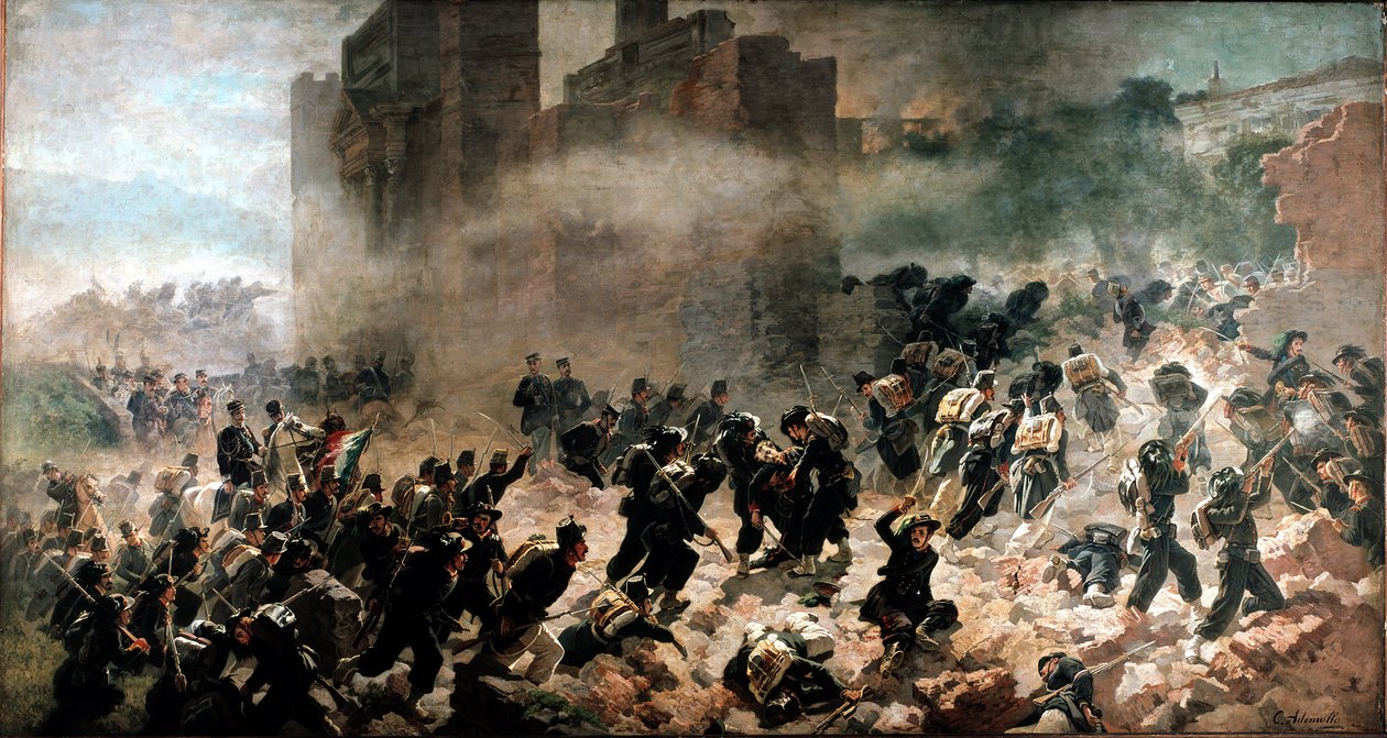 La breche de la Porta Pia, Rzym (20 września 1870) - Obraz Carlo Ademollo (1825-1911), olej na płótnie. Mediolan, Muzeum Risorgimento autorstwa Carlo Ademollo