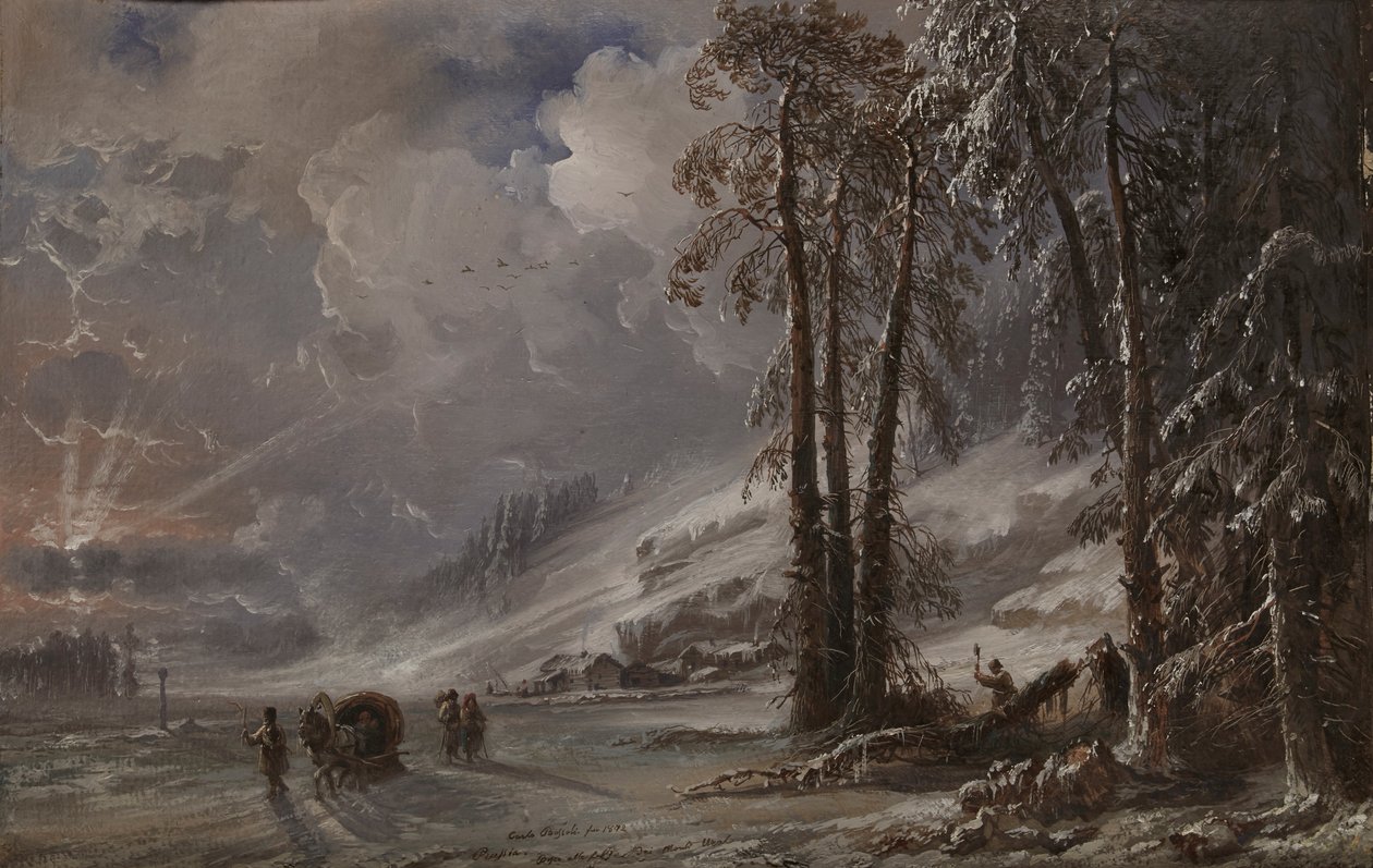Las u podnóża Uralu, 1872 r. autorstwa Carlo Bossoli