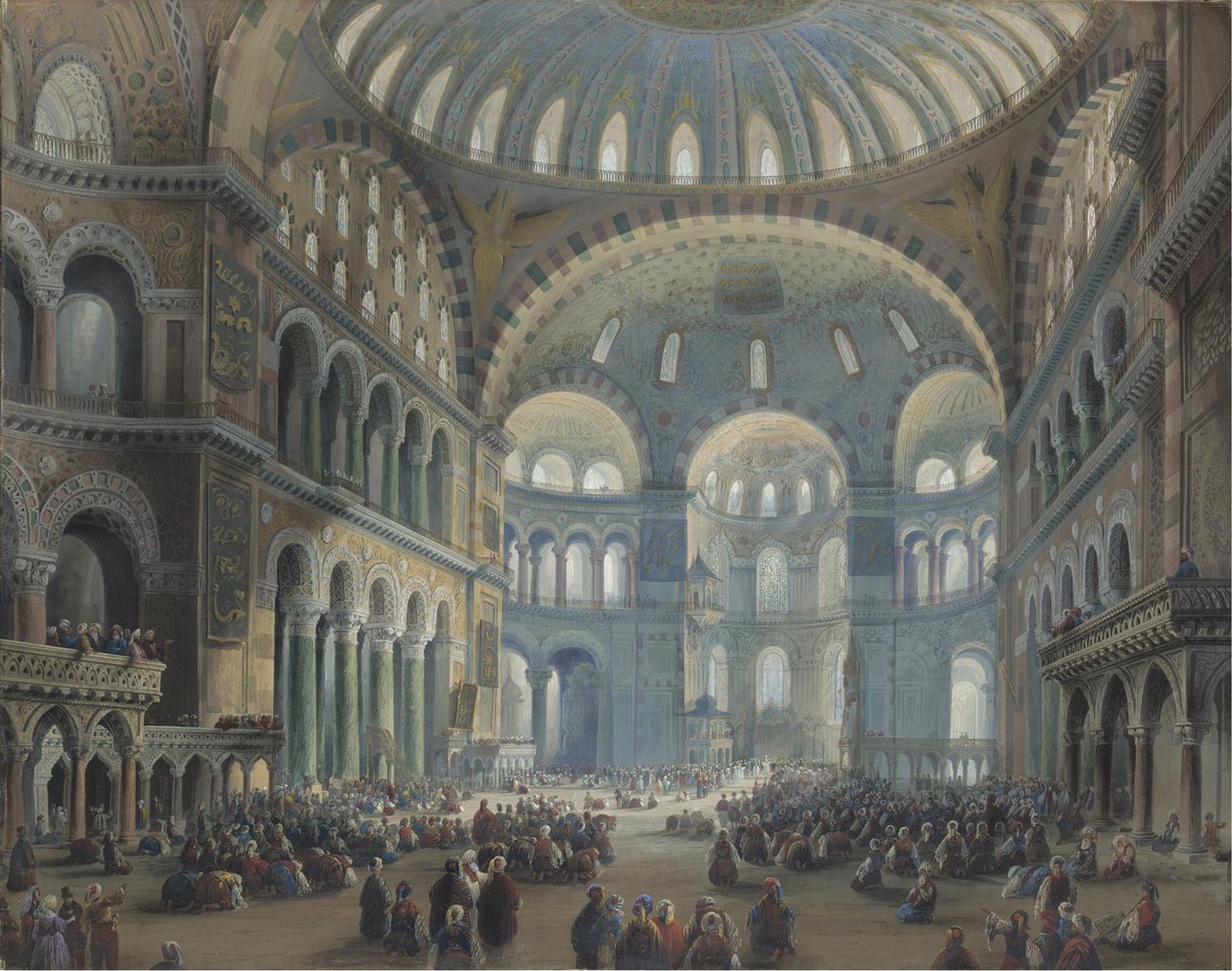 Wnętrze Hagia Sophia w Konstantynopolu autorstwa Carlo Bossoli