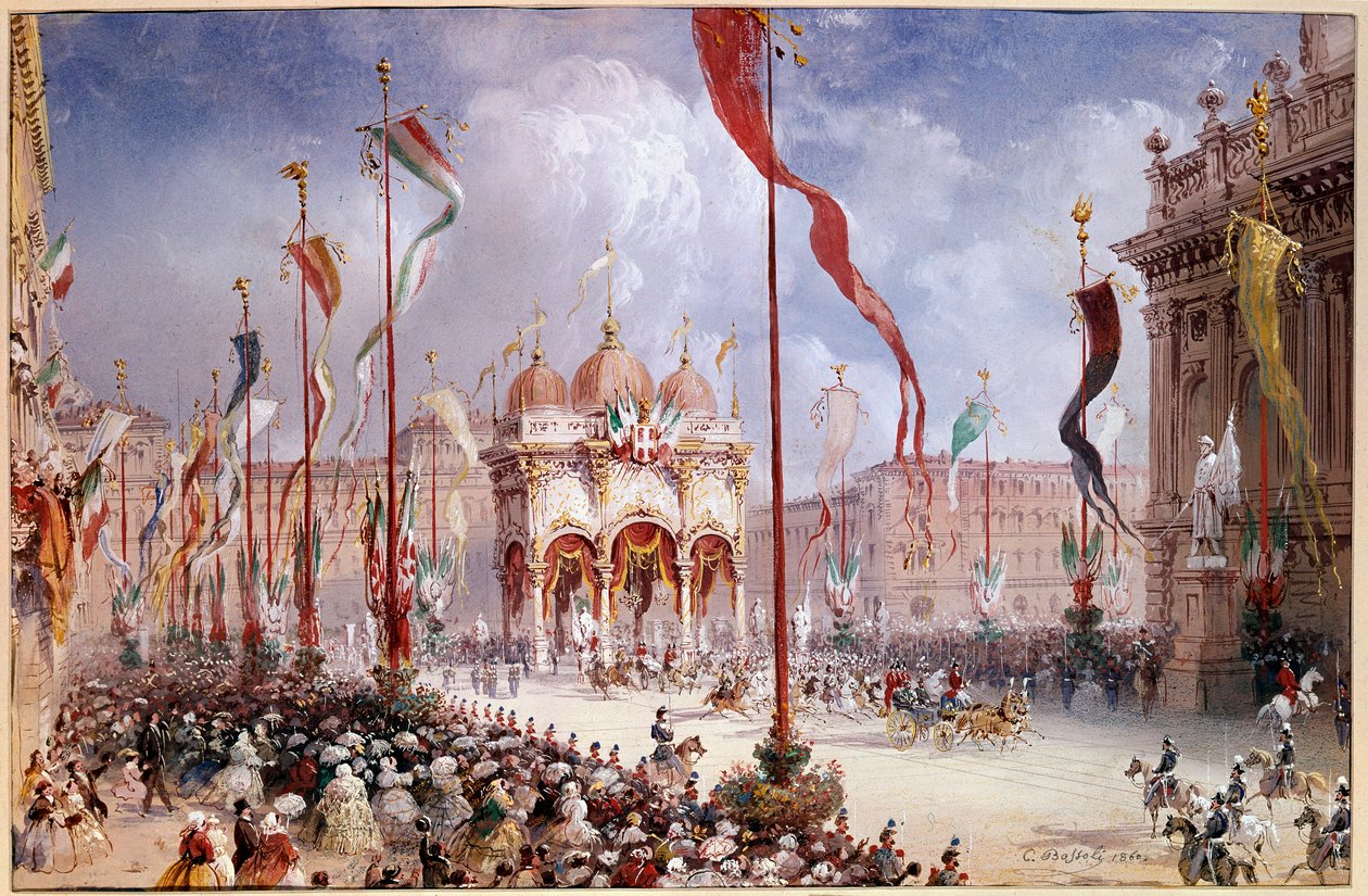 Risorgimento - Victor-Emmanuel II (Victor-Emmanuel) (Vittorio Emanuele) (1820-1878) na otwarciu włoskiego parlamentu 02.04.1860 (olej na płótnie) autorstwa Carlo Bossoli