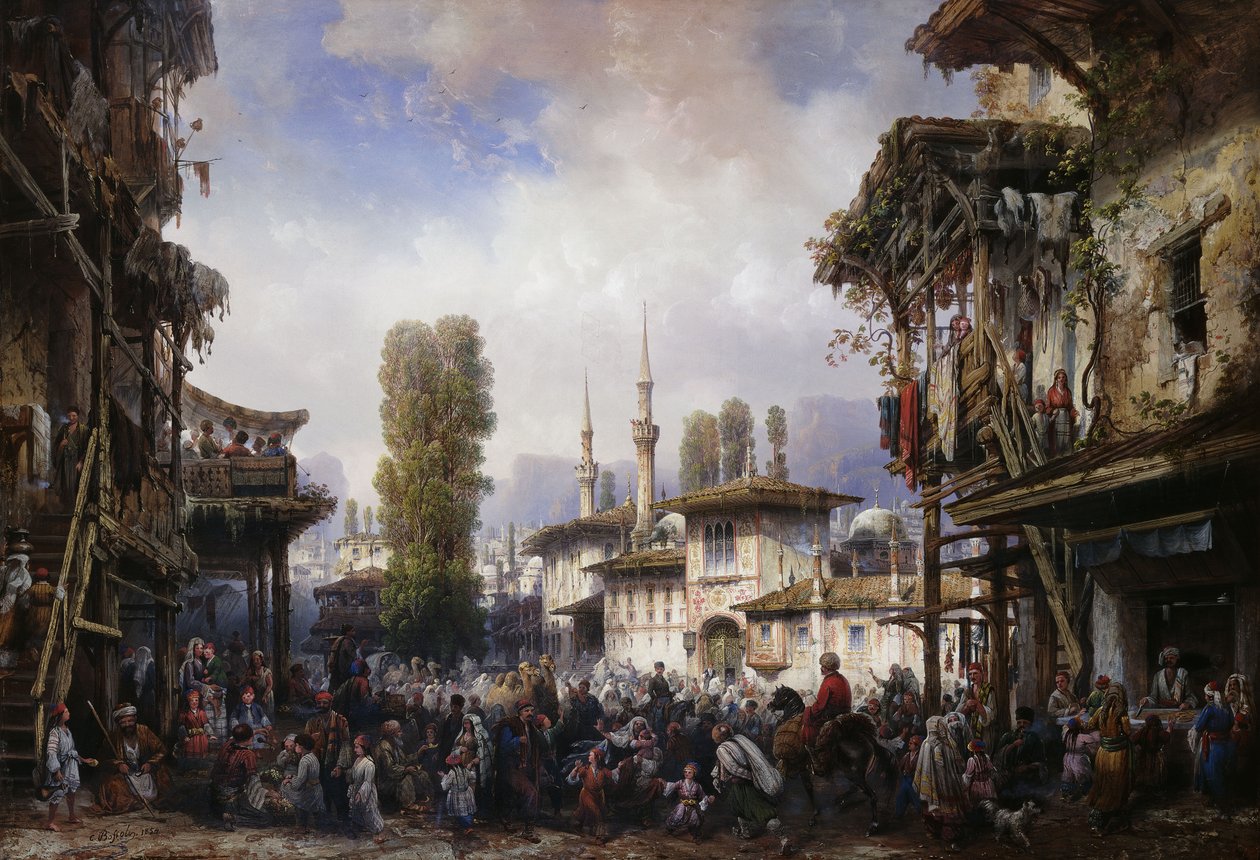Plac Tatarów, Bahceka, 1854 autorstwa Carlo Bossoli