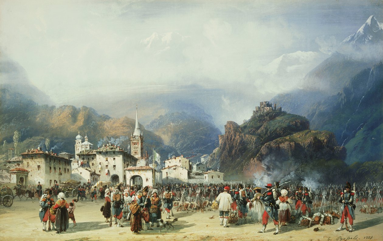 Wojna we Włoszech: Susa, Mont Cenis, Biwak z oddziałami francuskimi, 1859 autorstwa Carlo Bossoli