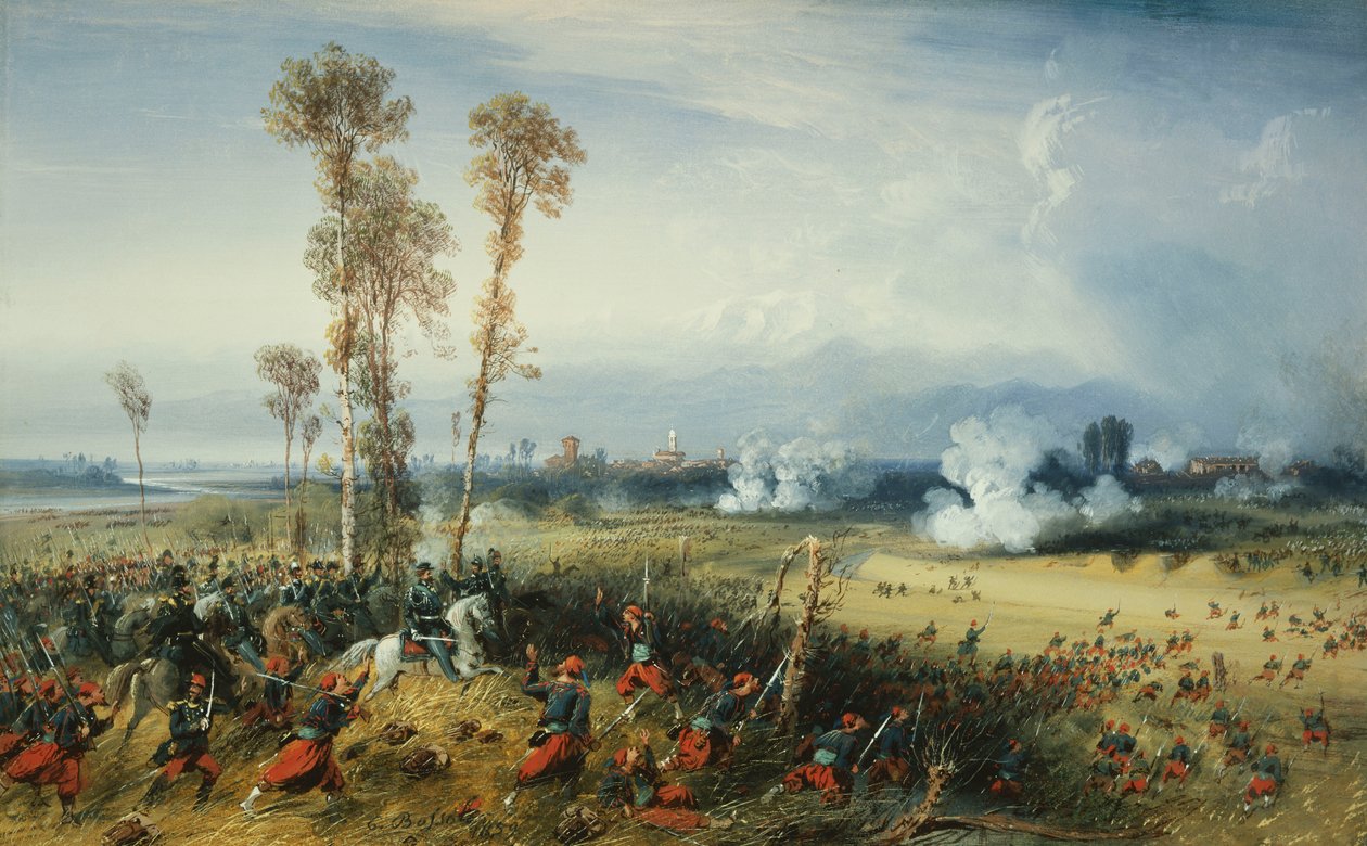 Wojna we Włoszech: Bitwa pod Palestro, król Sardynii na czele wojsk, 1859 autorstwa Carlo Bossoli