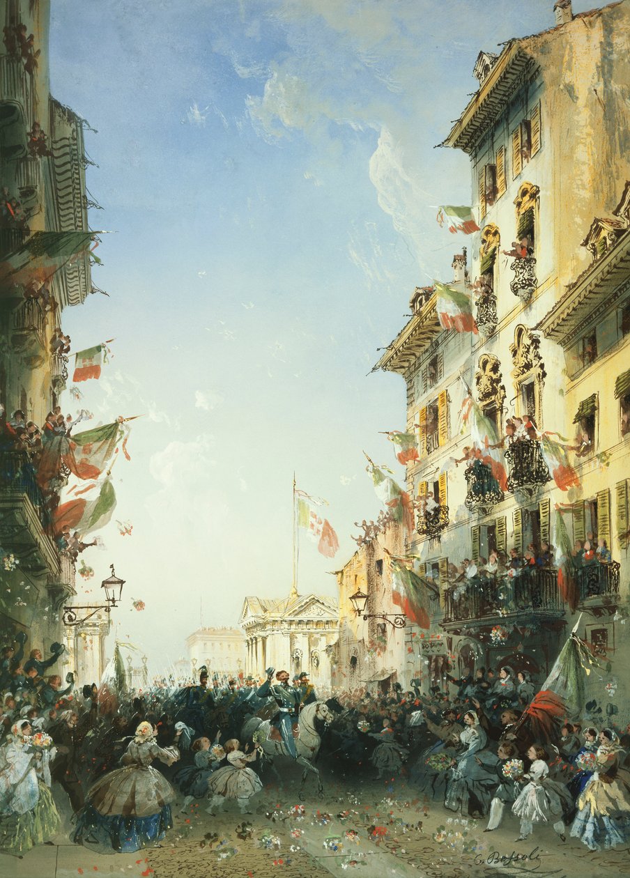 Wojna we Włoszech: wkroczenie króla Sardynii do Brescii, 1859 autorstwa Carlo Bossoli
