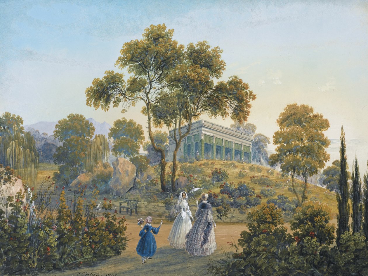 Widok na Miskhor, ok. 1842 autorstwa Carlo Bossoli