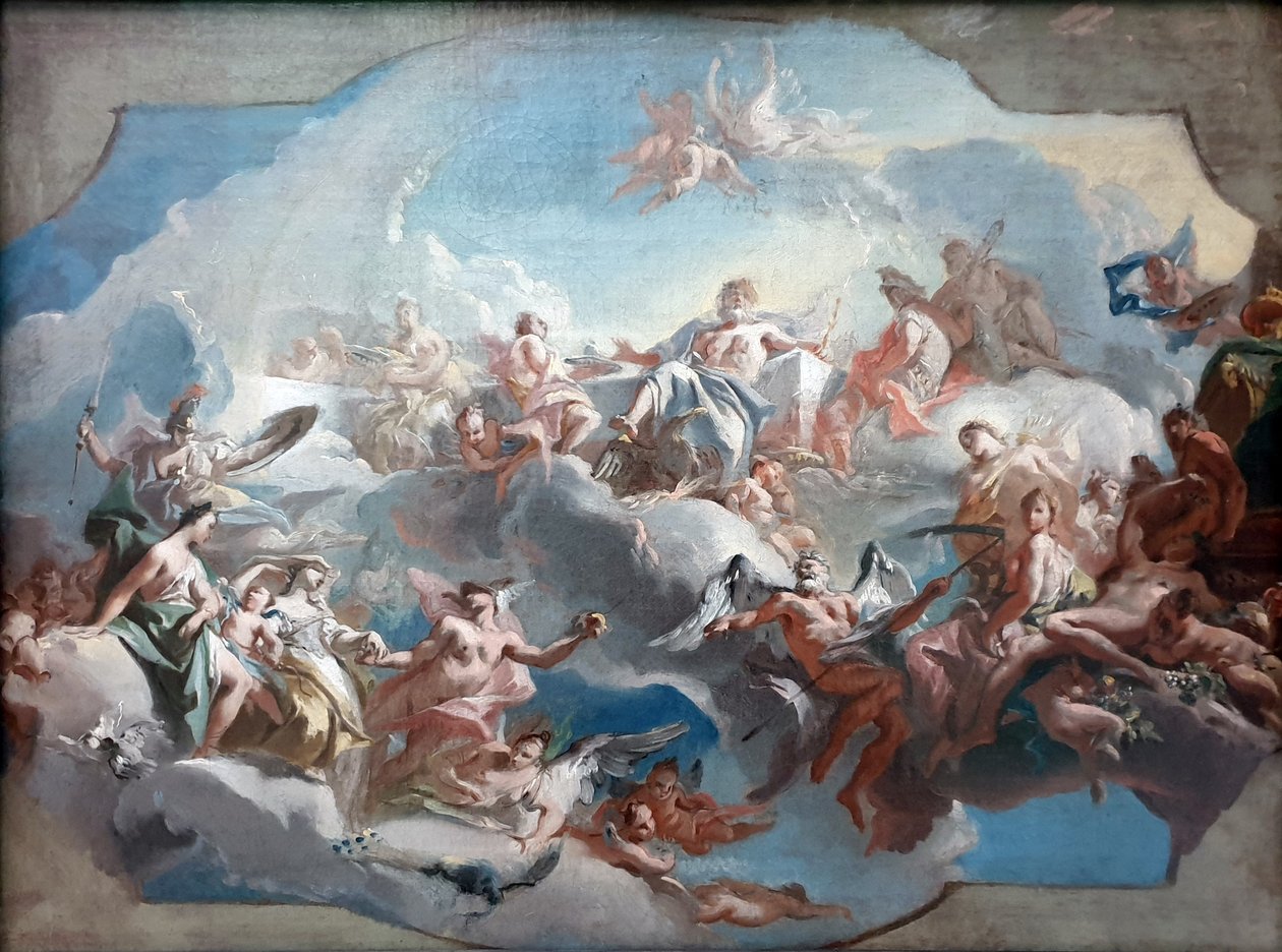 Der Aufbruch der Göttinnen Juno, Venus und Minerva, geleitet von Merkur, zum Parisurteil Wyjazd bogiń Junony, Wenus i Minerwy na sąd w Paryżu autorstwa Carlo Carlone