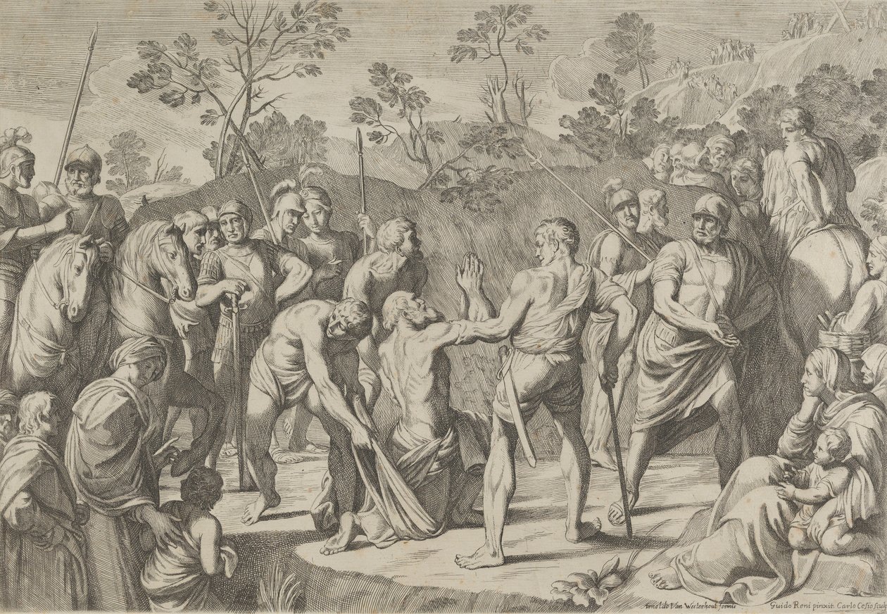 Św. Andrzej klęczący w modlitwie prowadzony pod krzyż, za Reni, 1650-80. autorstwa Carlo Cesi