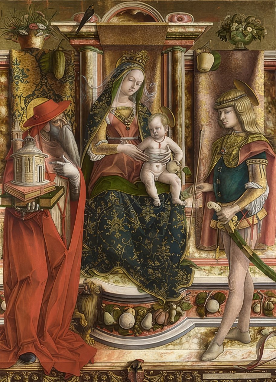 Matki Bożej Jaskółki (Madonna mit der Schwalbe). Po 1490 autorstwa Carlo Crivelli