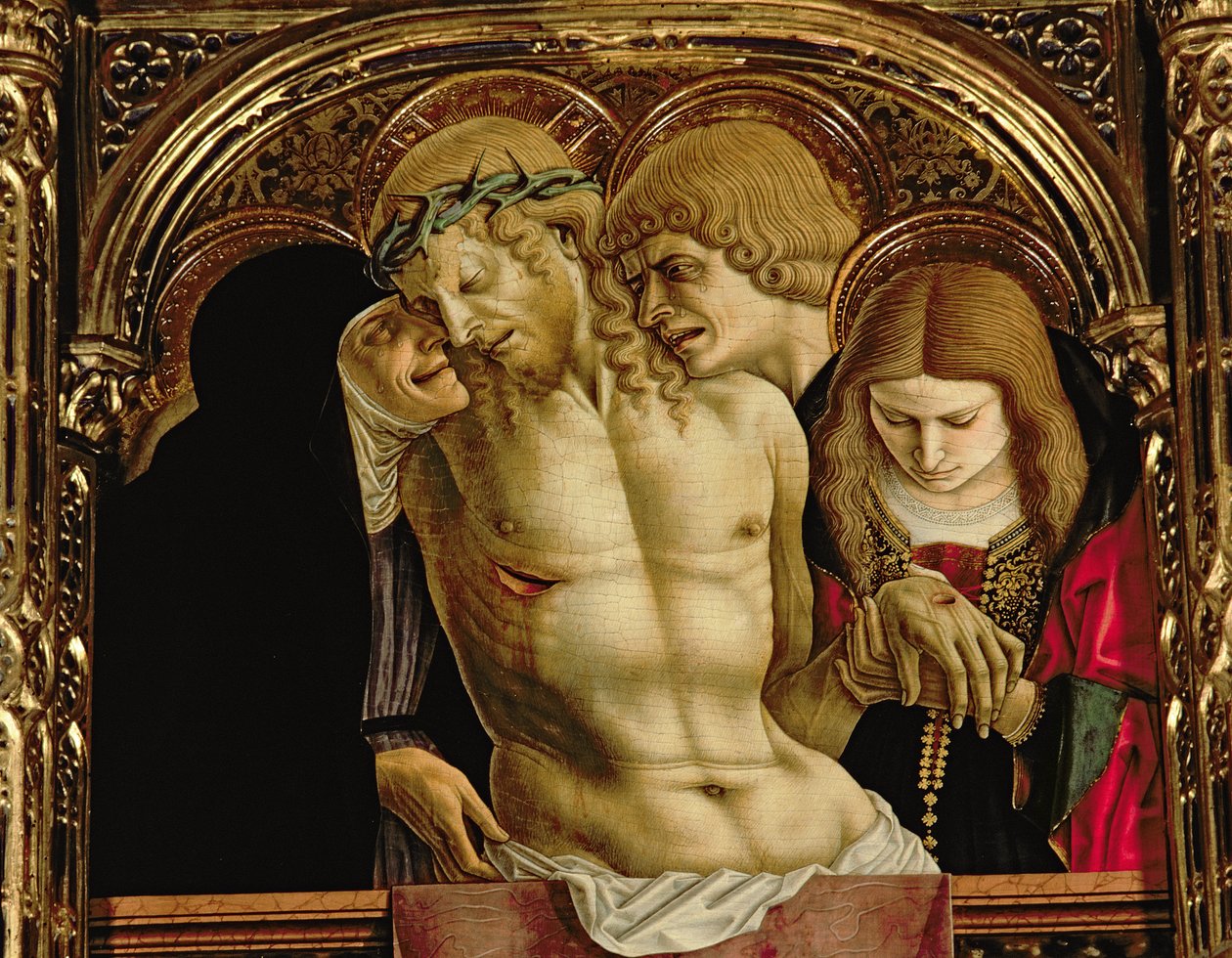 Opłakiwanie Martwego Chrystusa, fragment z poliptyku SantEmidio, tempera 1473 na fragmencie deski z 76636 autorstwa Carlo Crivelli