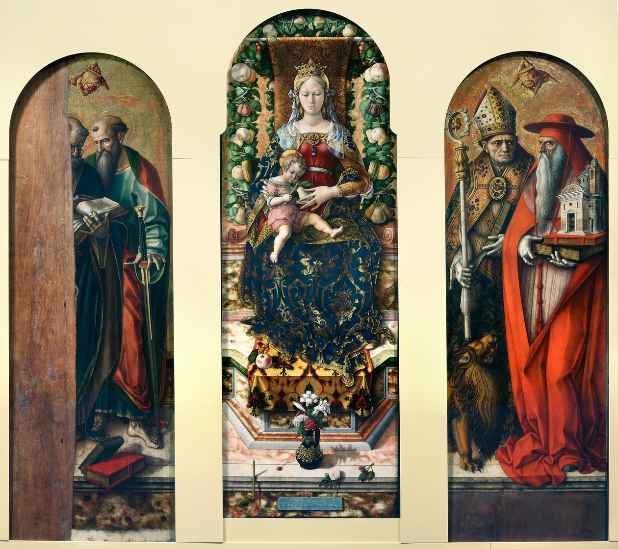 Madonna z Dzieciątkiem i święci Piotr i Paweł, Ansovino i Hieronim autorstwa Carlo Crivelli