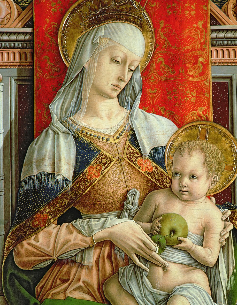 Madonna z Dzieciątkiem, detal z poliptyku SantEmidio, tempera z 1473 r. na panelu z 76636 autorstwa Carlo Crivelli
