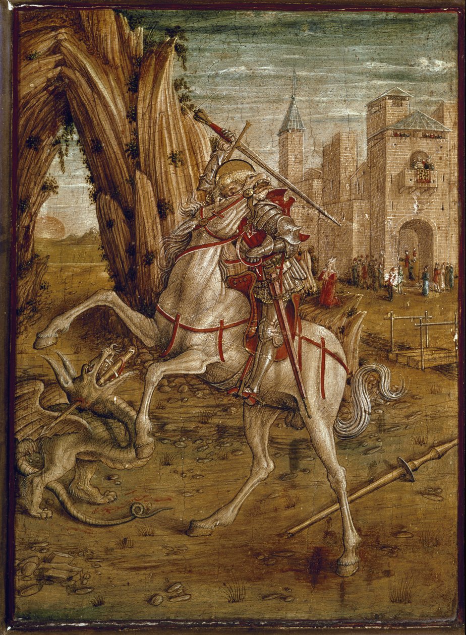 Święty Jerzy Zabijający Smoka (Predelle z Pala Odoni) – Tempera na drewnie, po 1490 autorstwa Carlo Crivelli