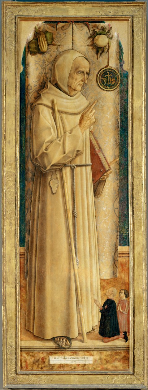 Święty Jaques de la Marche i dwaj klęczący darczyńcy ... autorstwa Carlo Crivelli