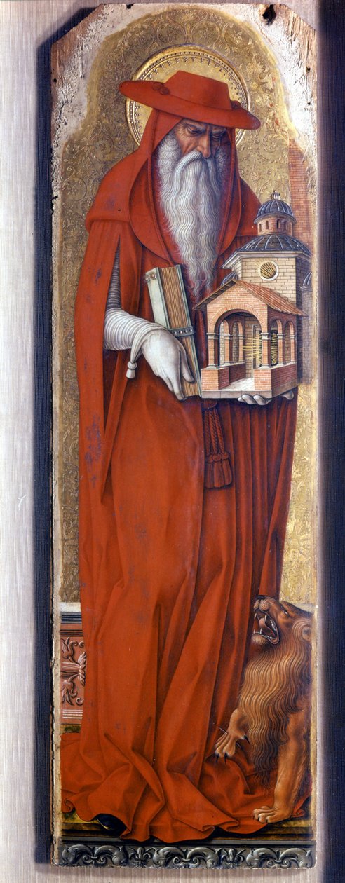 Święty Hieronim w stroju biskupa (czapka). Predelle Demidoff autorstwa Carlo Crivelli (1430/35 - 1494). 1476. autorstwa Carlo Crivelli